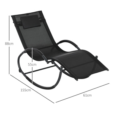 Outsunny Sedia Sdraio a Dondolo Zero-Gravity da Esterno Impermeabile con Poggiatesta, 155x61x88 cm, Nero