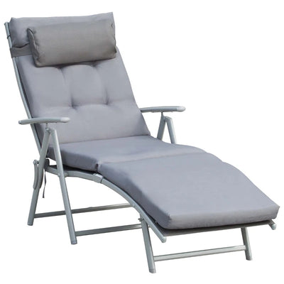 Outsunny Sdraio Da Giardino Pieghevole e Reclinabile su 7 Livelli con Cuscino e Materassino, 137x63.5x100.5 cm, Grigio