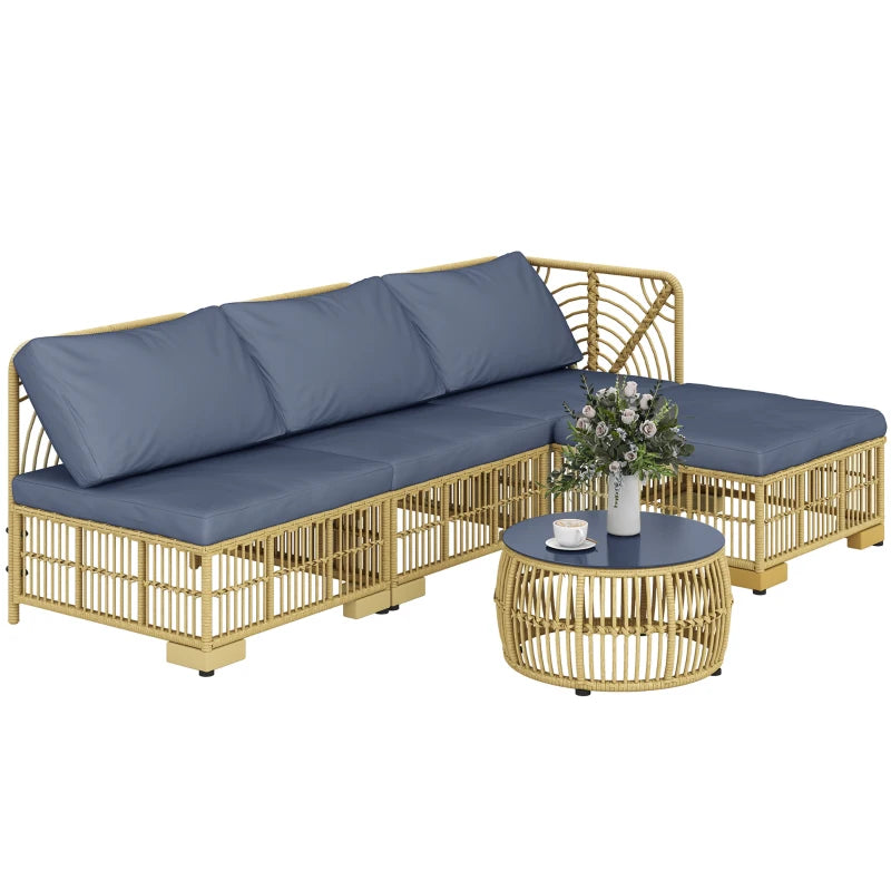Outsunny Set Salotto in Rattan da Giardino con Divano Modulabile, Cuscini e Tavolino da Caffè, Grigio