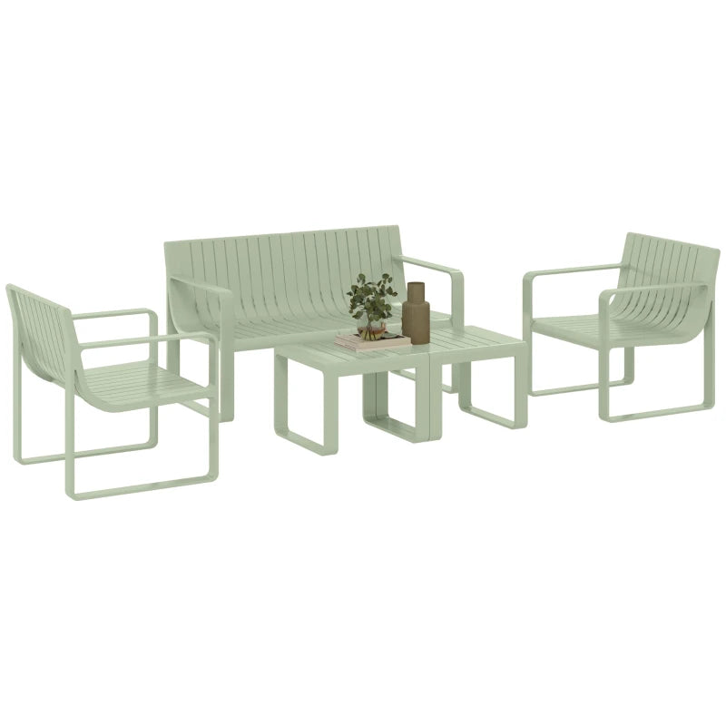 Outsunny Set da Giardino 5 Pezzi a Doghe con Divanetto, 2 Poltroncine e 2 Tavolini in Polipropilene Verde