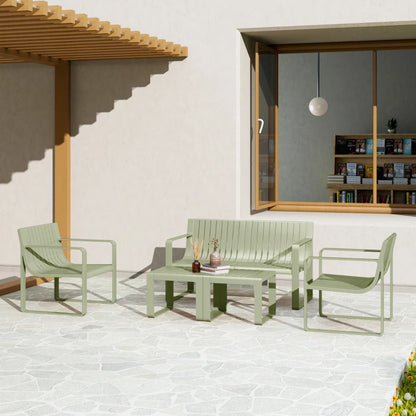 Outsunny Set da Giardino 5 Pezzi a Doghe con Divanetto, 2 Poltroncine e 2 Tavolini in Polipropilene Verde