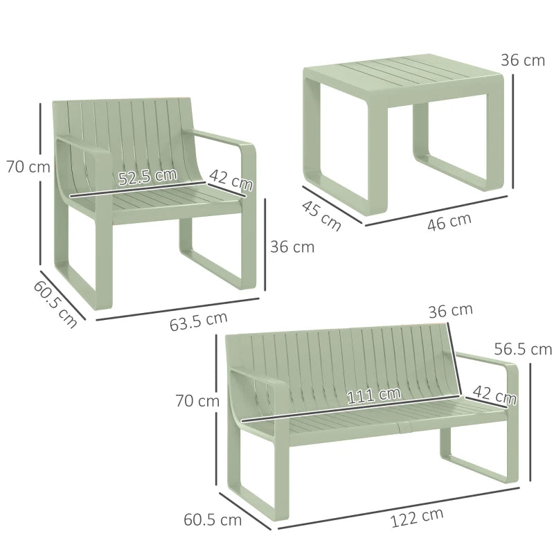 Outsunny Set da Giardino 5 Pezzi a Doghe con Divanetto, 2 Poltroncine e 2 Tavolini in Polipropilene Verde