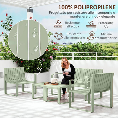 Outsunny Set da Giardino 5 Pezzi a Doghe con Divanetto, 2 Poltroncine e 2 Tavolini in Polipropilene Verde