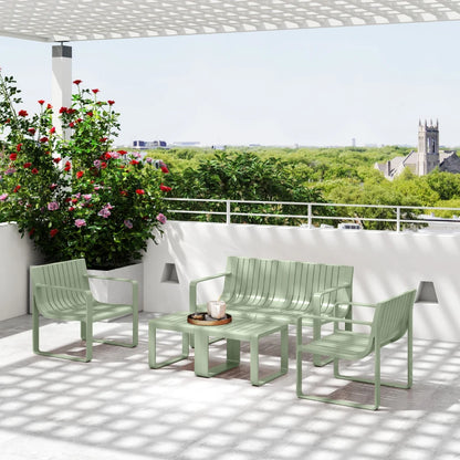 Outsunny Set da Giardino 5 Pezzi a Doghe con Divanetto, 2 Poltroncine e 2 Tavolini in Polipropilene Verde