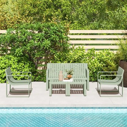 Outsunny Set da Giardino 5 Pezzi a Doghe con Divanetto, 2 Poltroncine e 2 Tavolini in Polipropilene Verde