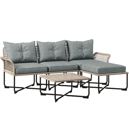 Outsunny Set da Giardino 5 Pezzi in Rattan con 2 Sedie Laterali, Sedia Centrale e 2 Sgabelli/Tavolini da Caffè
