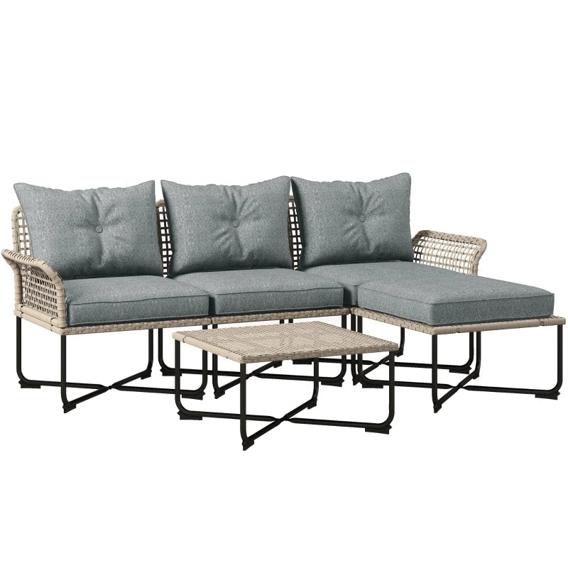 Outsunny Set da Giardino 5 Pezzi in Rattan con 2 Sedie Laterali, Sedia Centrale e 2 Sgabelli/Tavolini da Caffè