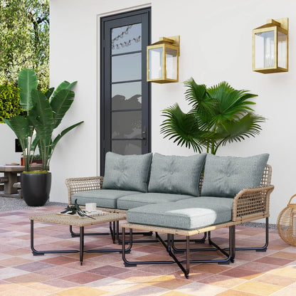 Outsunny Set da Giardino 5 Pezzi in Rattan con 2 Sedie Laterali, Sedia Centrale e 2 Sgabelli/Tavolini da Caffè