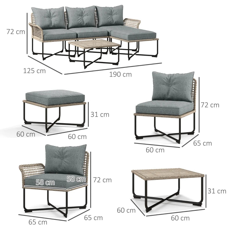 Outsunny Set da Giardino 5 Pezzi in Rattan con 2 Sedie Laterali, Sedia Centrale e 2 Sgabelli/Tavolini da Caffè