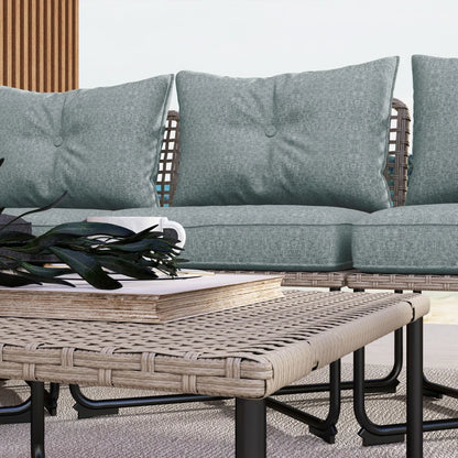 Outsunny Set da Giardino 5 Pezzi in Rattan con 2 Sedie Laterali, Sedia Centrale e 2 Sgabelli/Tavolini da Caffè