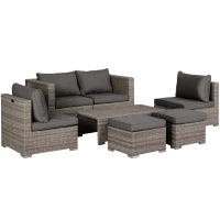 Outsunny Salotto da Esterno in Rattan PE da 8 Pezzi, Set Mobili da Giardino Salvaspazio con Poltrone, Tavolini e Sgabelli, Grigio