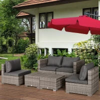Outsunny Salotto da Esterno in Rattan PE da 8 Pezzi, Set Mobili da Giardino Salvaspazio con Poltrone, Tavolini e Sgabelli, Grigio