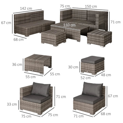 Outsunny Salotto da Esterno in Rattan PE da 8 Pezzi, Set Mobili da Giardino Salvaspazio con Poltrone, Tavolini e Sgabelli, Grigio