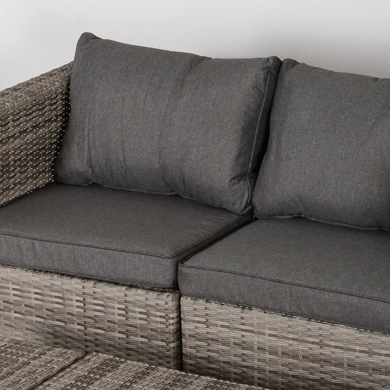 Outsunny Salotto da Esterno in Rattan PE da 8 Pezzi, Set Mobili da Giardino Salvaspazio con Poltrone, Tavolini e Sgabelli, Grigio