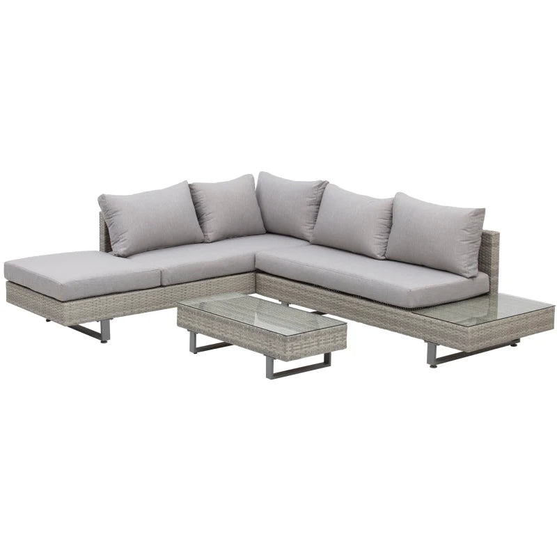 Outsunny Set Giardino Esterno, Salotto da Giardino, Set Divani da Esterno con Tavolino da Giardino, Mobili da Giardino in Rattan Grigio