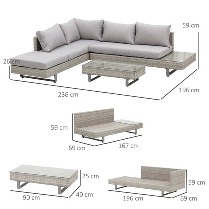 Outsunny Set Giardino Esterno, Salotto da Giardino, Set Divani da Esterno con Tavolino da Giardino, Mobili da Giardino in Rattan Grigio