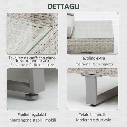 Outsunny Set Giardino Esterno, Salotto da Giardino, Set Divani da Esterno con Tavolino da Giardino, Mobili da Giardino in Rattan Grigio