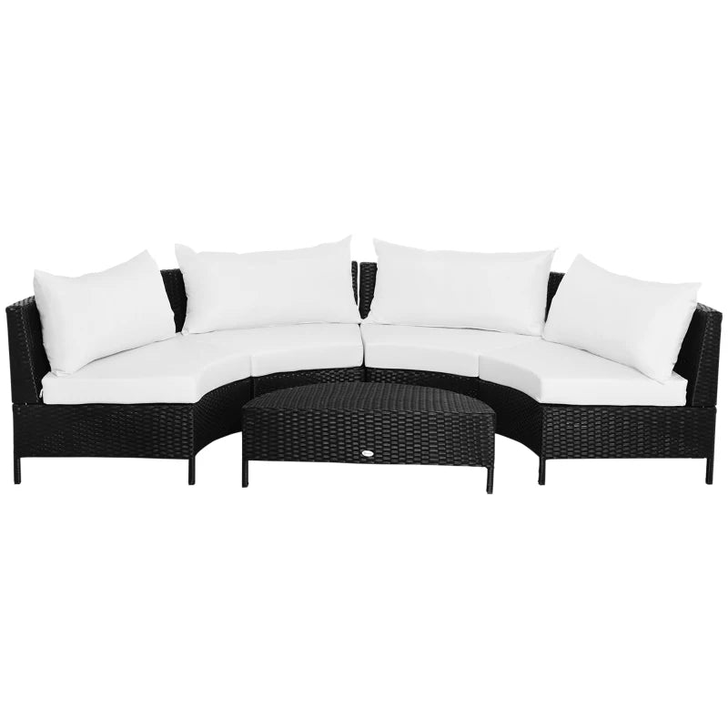 Outsunny Divano da Esterno in Rattan, Set 5 Pezzi con Pouf, Salottino per il Giardino Nero e Bianco 96cmx 68cmx 65cm