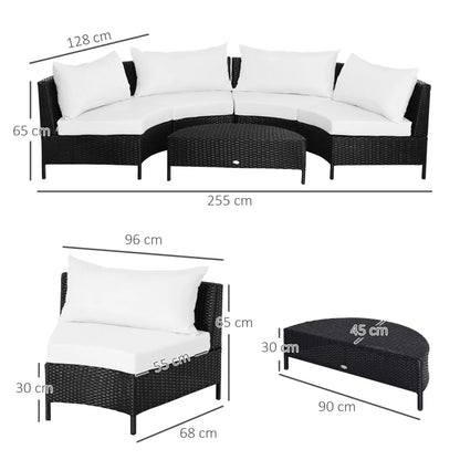 Outsunny Divano da Esterno in Rattan, Set 5 Pezzi con Pouf, Salottino per il Giardino Nero e Bianco 96cmx 68cmx 65cm