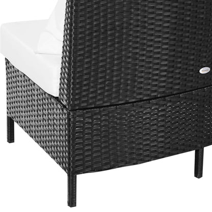 Outsunny Divano da Esterno in Rattan, Set 5 Pezzi con Pouf, Salottino per il Giardino Nero e Bianco 96cmx 68cmx 65cm