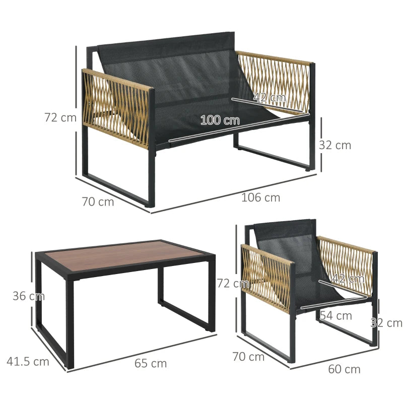 Outsunny Set da Giardino 4 Pezzi in Rattan con Divanetto, 2 Sedie e Tavolino da Caffè, Grigio e Marrone