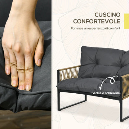 Outsunny Set da Giardino 4 Pezzi in Rattan con Divanetto, 2 Sedie e Tavolino da Caffè, Grigio e Marrone