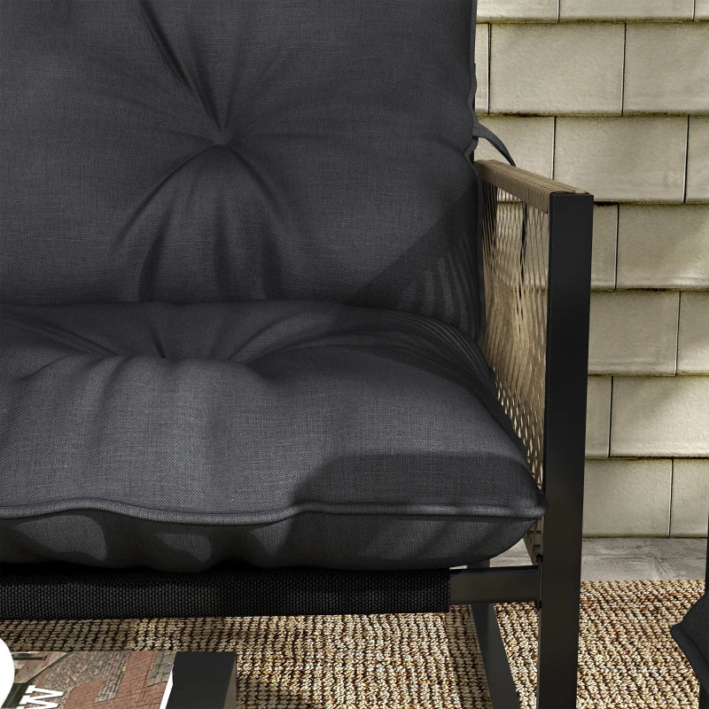Outsunny Set da Giardino 4 Pezzi in Rattan con Divanetto, 2 Sedie e Tavolino da Caffè, Grigio e Marrone