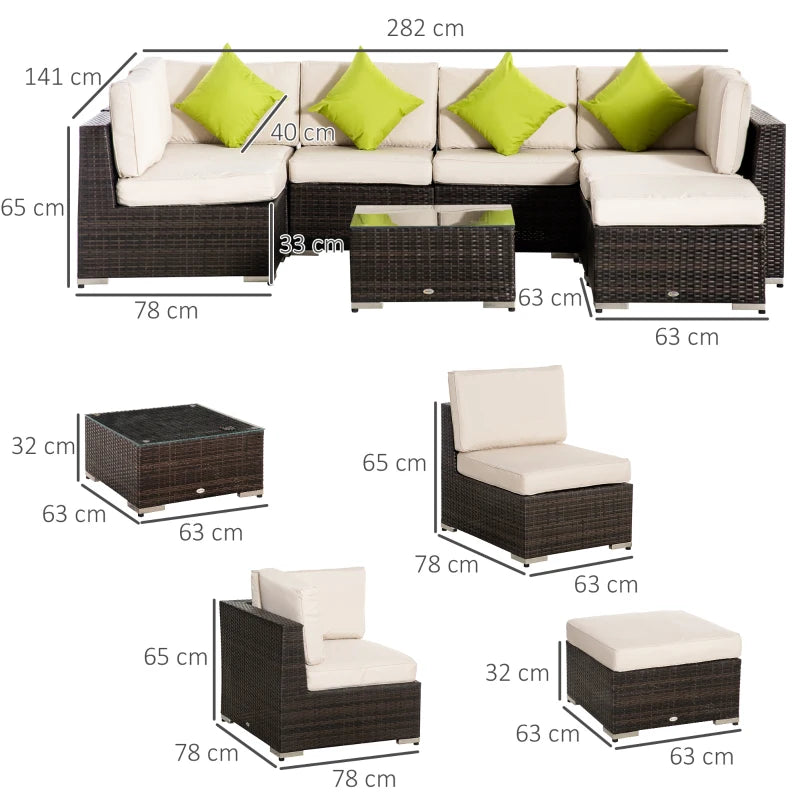 Outsunny Mobili da Giardino in Rattan e Alluminio Set 8 Pezzi, Salotto da Giardino Componibile con Divani e Tavolino da Esterno