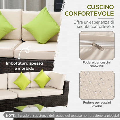 Outsunny Mobili da Giardino in Rattan e Alluminio Set 8 Pezzi, Salotto da Giardino Componibile con Divani e Tavolino da Esterno