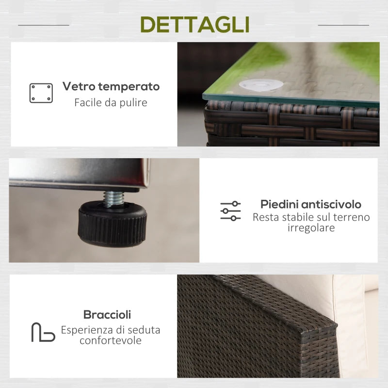 Outsunny Mobili da Giardino in Rattan e Alluminio Set 8 Pezzi, Salotto da Giardino Componibile con Divani e Tavolino da Esterno