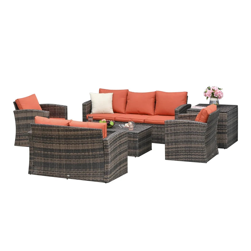 Outsunny Set da Giardino 6 Pezzi in Rattan con Divani, Poltrone e Tavoli Contenitore, Marrone