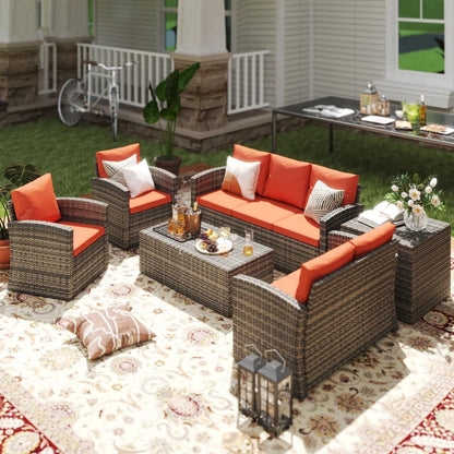 Outsunny Set da Giardino 6 Pezzi in Rattan con Divani, Poltrone e Tavoli Contenitore, Marrone