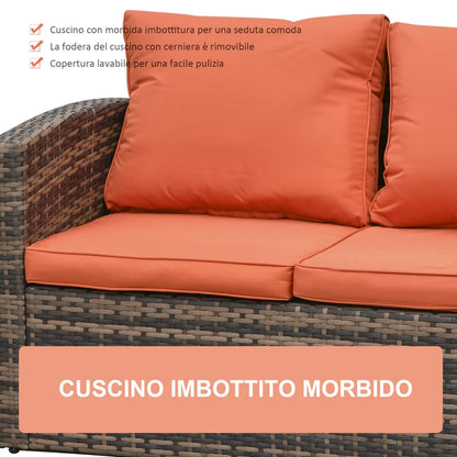 Outsunny Set da Giardino 6 Pezzi in Rattan con Divani, Poltrone e Tavoli Contenitore, Marrone