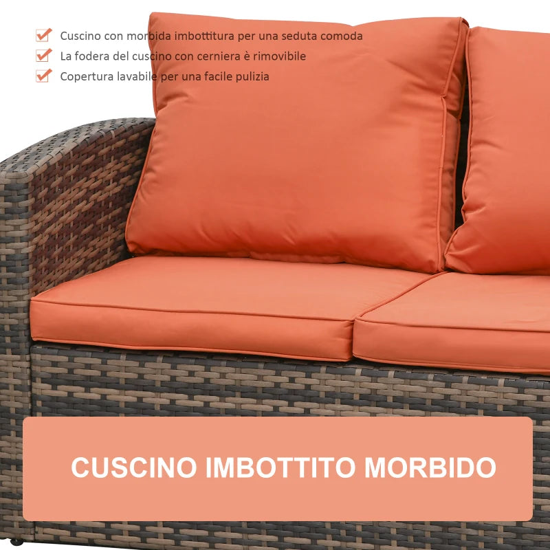 Outsunny Set da Giardino 6 Pezzi in Rattan con Divani, Poltrone e Tavoli Contenitore, Marrone