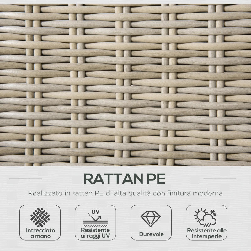 Outsunny Set 4 Pz Salotto da Esterni in Rattan con 1 Divano, 2 Poltrone e 1 Tavolino, Kaki e Beige