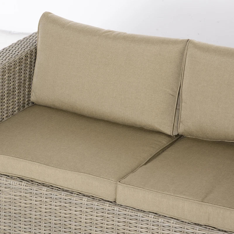 Outsunny Set 4 Pz Salotto da Esterni in Rattan con 1 Divano, 2 Poltrone e 1 Tavolino, Kaki e Beige