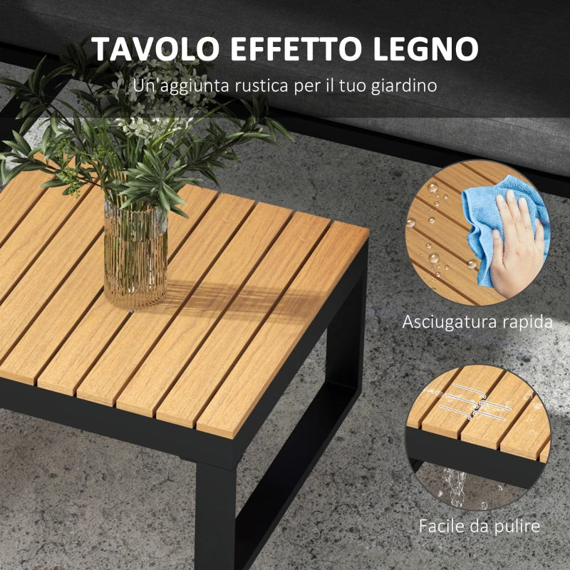 Outsunny Salotto da Giardino con 2 Divanetti, Seduta Angolare e Tavolino con Piano a Doghe, Grigio