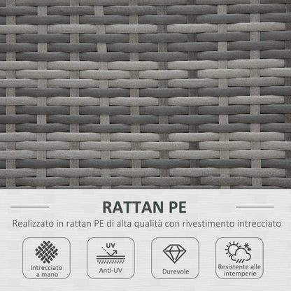 Outsunny Set Mobili da Giardino in Rattan PE da 4 Pezzi, Salotto con Divano Angolare e Tavolino con Vetro, Cuscini Imbottiti e Sfoderabili, Grigio