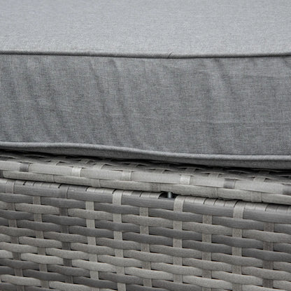 Outsunny Set Mobili da Giardino in Rattan PE da 4 Pezzi, Salotto con Divano Angolare e Tavolino con Vetro, Cuscini Imbottiti e Sfoderabili, Grigio