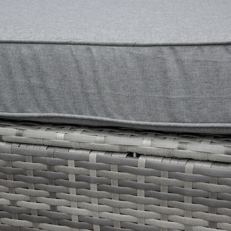 Outsunny Set Mobili da Giardino in Rattan PE da 4 Pezzi, Salotto con Divano Angolare e Tavolino con Vetro, Cuscini Imbottiti e Sfoderabili, Grigio