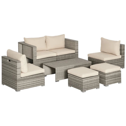 Outsunny Salotto da Giardino in Rattan PE da 8 Pezzi con Poltrone, Tavolini e Sgabelli, Beige