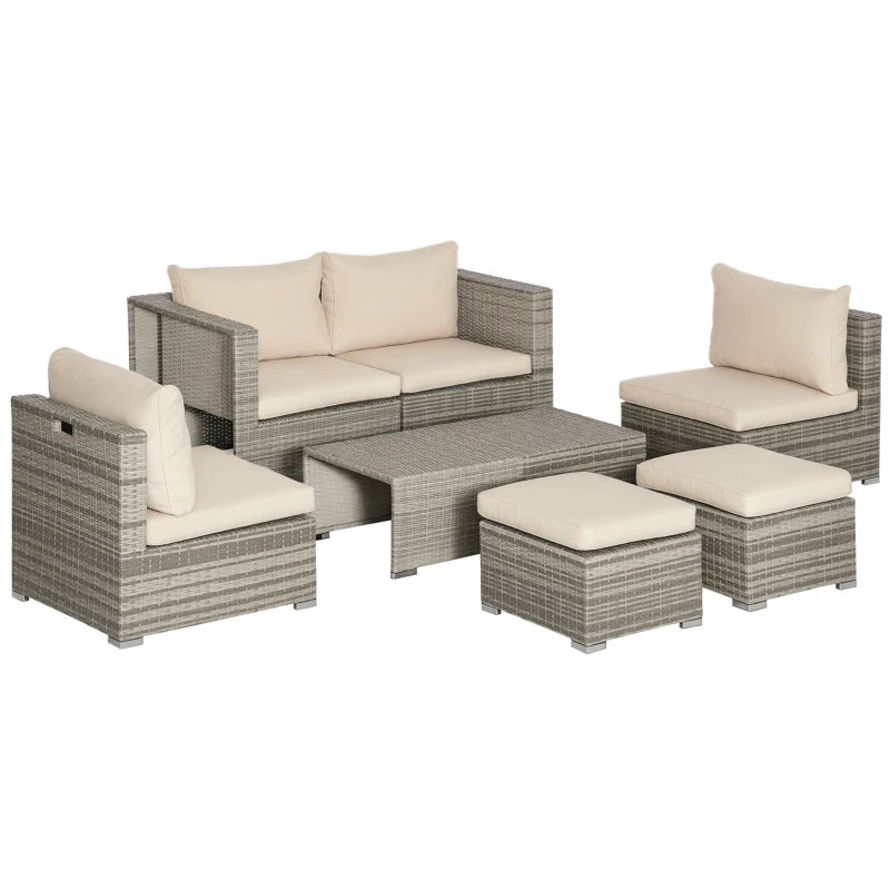 Outsunny Salotto da Giardino in Rattan PE da 8 Pezzi con Poltrone, Tavolini e Sgabelli, Beige