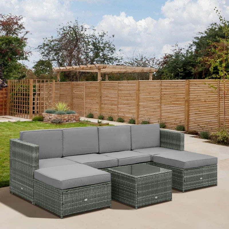 Outsunny Set da 7 Pezzi Salotto da Esterni in Rattan con Poltrona Pouf Tavolino Grigio