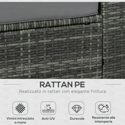Outsunny Set da 7 Pezzi Salotto da Esterni in Rattan con Poltrona Pouf Tavolino Grigio