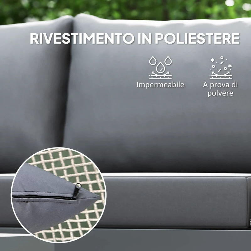 Outsunny Set da Esterno 3 Pezzi con 2 Divanetti 2 Posti e Tavolino Basso, in Rattan e Acciaio Grigio e color Legno