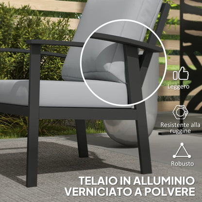 Outsunny Set da Giardino 4 Pezzi con 2 Poltroncine, Divano 2 Posti e Tavolino, in Alluminio e Fibra, Grigio Carbone