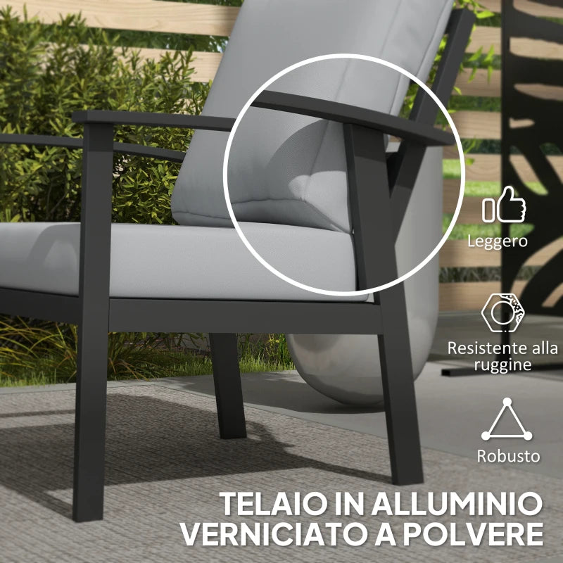Outsunny Set da Giardino 4 Pezzi con 2 Poltroncine, Divano 2 Posti e Tavolino, in Alluminio e Fibra, Grigio Carbone