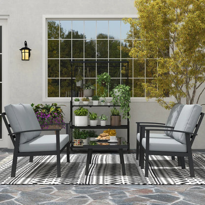 Outsunny Set da Giardino 4 Pezzi con 2 Poltroncine, Divano 2 Posti e Tavolino, in Alluminio e Fibra, Grigio Carbone