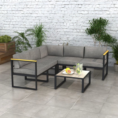 Outsunny Salotto da Giardino con Divano e Tavolino in Alluminio con Cuscini Imbottiti, Grigio