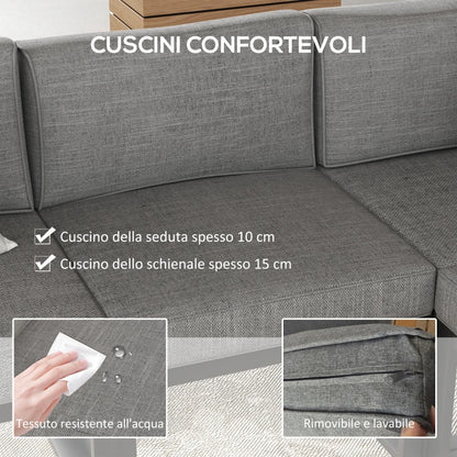 Outsunny Salotto da Giardino con Divano e Tavolino in Alluminio con Cuscini Imbottiti, Grigio